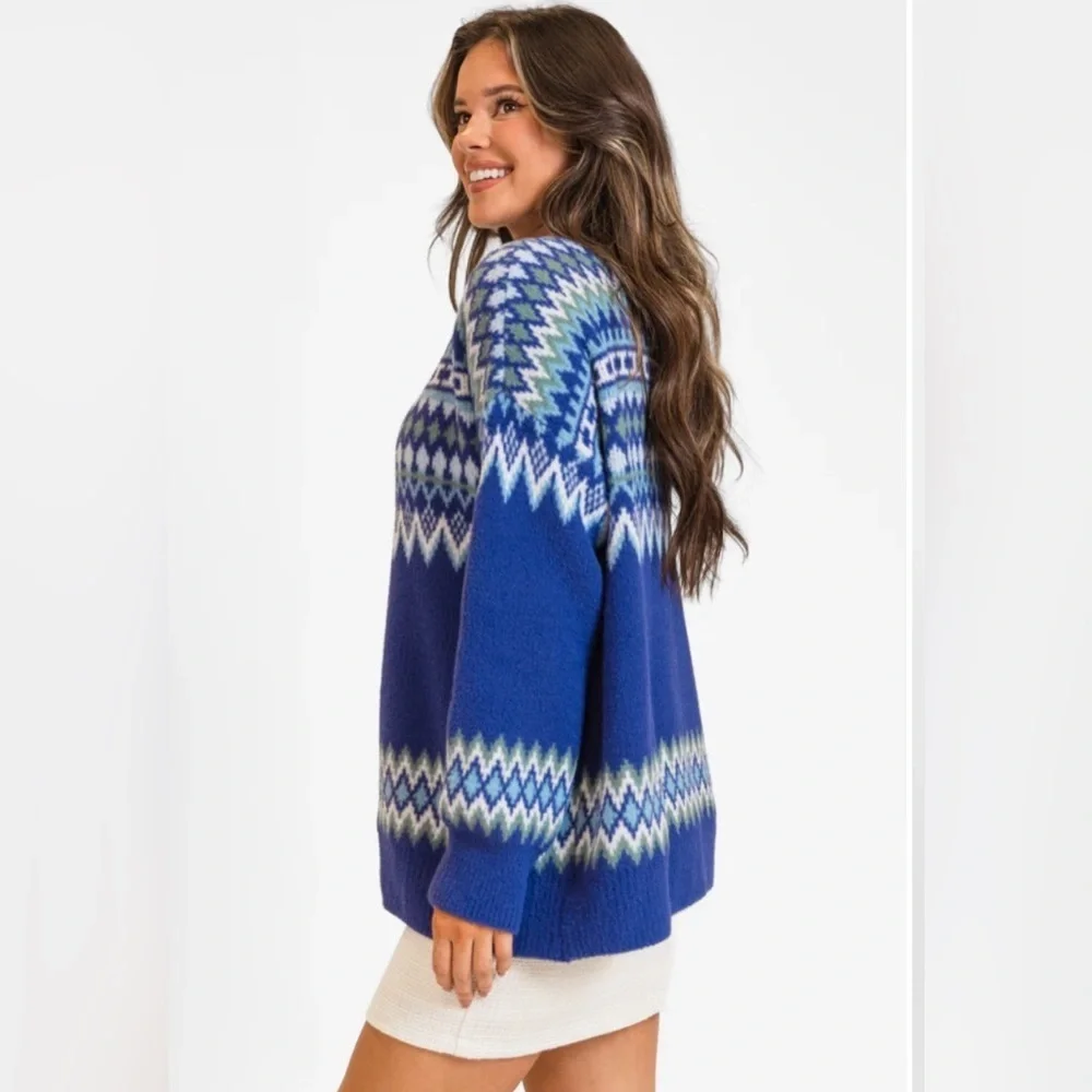 NWOT Pink Lily Bundled Up Navy Oversized Fuzzy Sweater